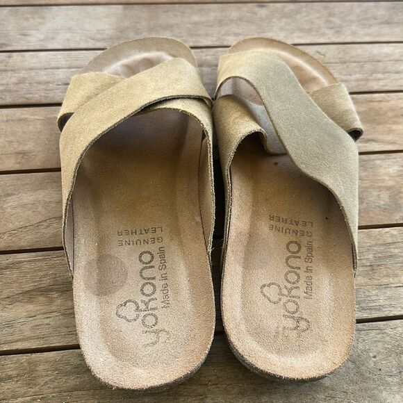 Yokono Tan Suede Crisscross Slide Sandals 9.5 - Picture 3 of 6